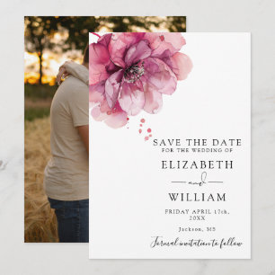 Reserve A Data Casamento Floral Rosa Po dusty Watercolor Moderna 
