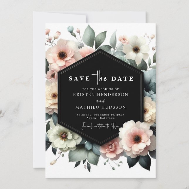 Reserve A Data Casamento Floral Rosa Romântico Moderno (Frente)