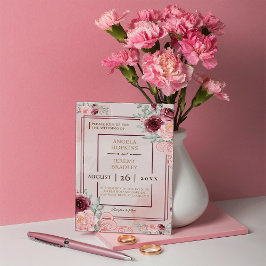 Reserve A Data Casamento Floral Rosa-Rosa-Blush Dourado e Brilhan
