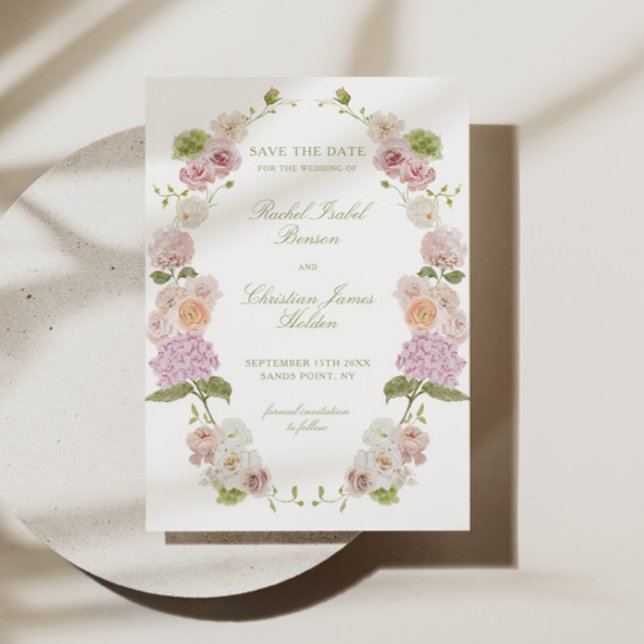 Reserve A Data Casamento Floral Rosa Verde (Criador carregado)