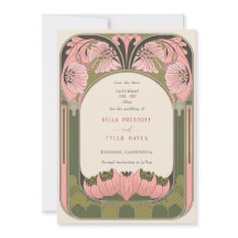 Casamento Floral Rosa Verde Vintage Art Nouveau