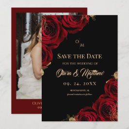 Reserve A Data Casamento Floral Rosa Vermelha Preta Borgonha