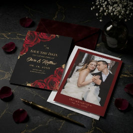 Reserve A Data Casamento Floral Rosa Vermelha Preta Borgonha