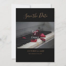 Reserve A Data Casamento Floral Rosa Vermelho Piano Personalizado
