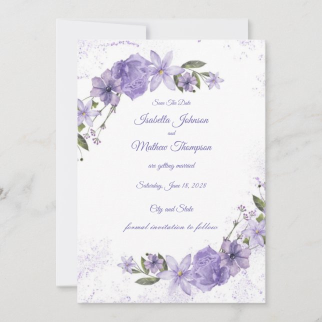 Reserve A Data Casamento Floral Roxo (Frente)