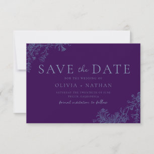 Reserve A Data Casamento Floral Roxo Azul Clássico Vintage