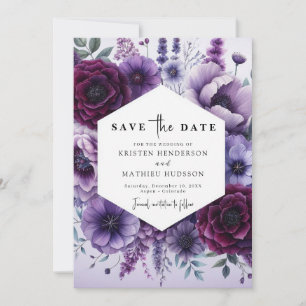 Reserve A Data Casamento Floral Roxo Caprichoso Personalizado