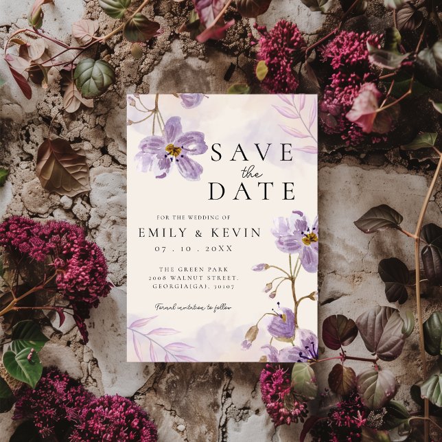 Reserve A Data Casamento Floral Roxo Claro Elegante (Criador carregado)