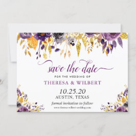 Reserve A Data Casamento Floral Roxo das Douradas Brilhantes Salv