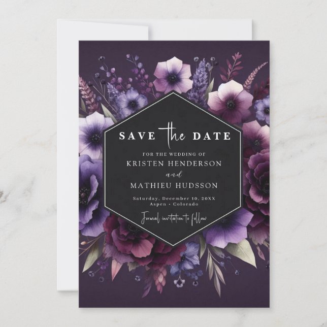 Reserve A Data Casamento Floral Roxo das Flores Chic (Frente)