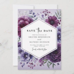 Reserve A Data Casamento Floral Roxo das Flores Simples