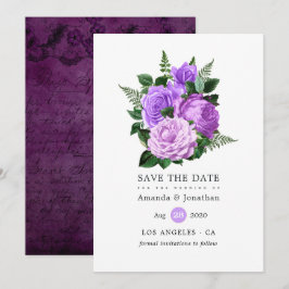 Reserve A Data Casamento Floral Roxo e Verde