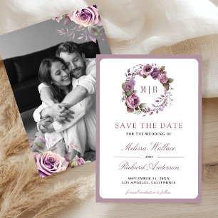 Reserve A Data Casamento Floral Roxo Empoeirado Rústico Foto
