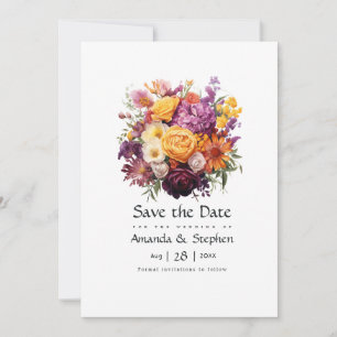 Reserve A Data Casamento Floral Roxo, Laranja e Amarelo