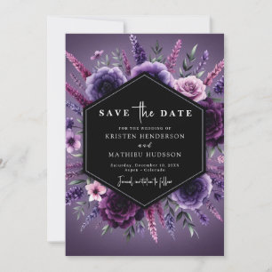 Reserve A Data Casamento Floral Roxo Mínimo Imprimível