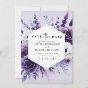 Reserve A Data Casamento Floral Roxo na moda Minimalista