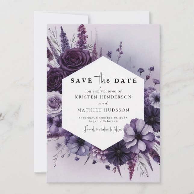 Reserve A Data Casamento Floral Roxo Simples (Frente)