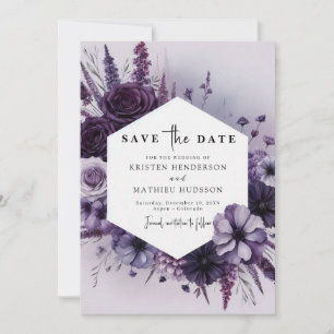 Reserve A Data Casamento Floral Roxo Simples