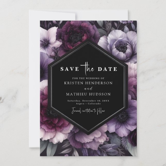 Reserve A Data Casamento Floral Roxo Único Elegante (Frente)