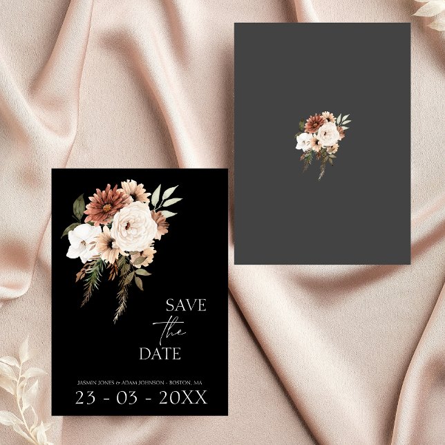 Reserve A Data Casamento Floral Rustic Black Peach Salve a Data (Rustic Black and Peach Floral Wedding Save the Date)