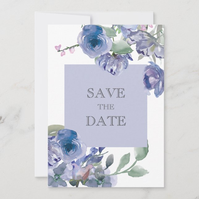 Reserve A Data Casamento Floral Rustic Dusty Blue (Frente)