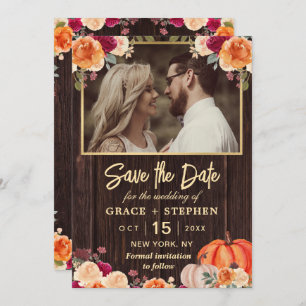 Reserve A Data Casamento floral Rustic Fall Pumpkin salvo a data