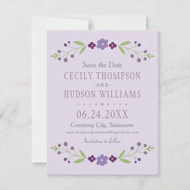 Reserve A Data Casamento Floral Rustic Purple e Green (Frente)