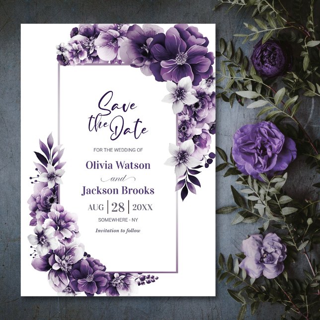 Reserve A Data Casamento Floral Rustic Purple Salva a Data (Criador carregado)