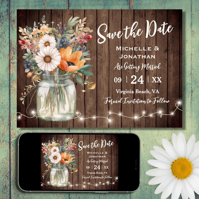 Reserve A Data Casamento Floral Rustic Wildflower Barn Wood Count (Criador carregado)