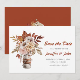 Reserve A Data Casamento Floral Rústico de Terracota de Outono
