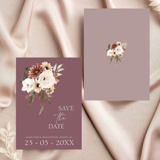 Reserve A Data Casamento Floral Rústico e Pêssego (Rustic Purple and Peach Floral Wedding Save The Date)