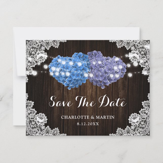 Reserve A Data Casamento Floral Rústico Roxo e Azul (Frente)