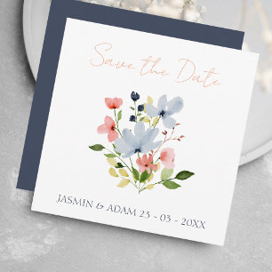 Reserve A Data Casamento Floral Simples Boho Azul e Rosa