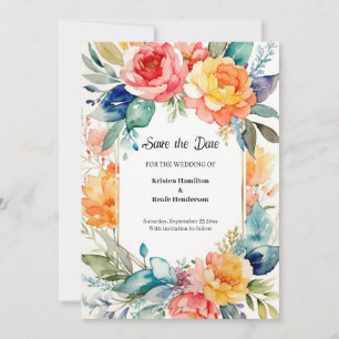Reserve A Data Casamento Floral Simples com Aquarela Salvar a Dat