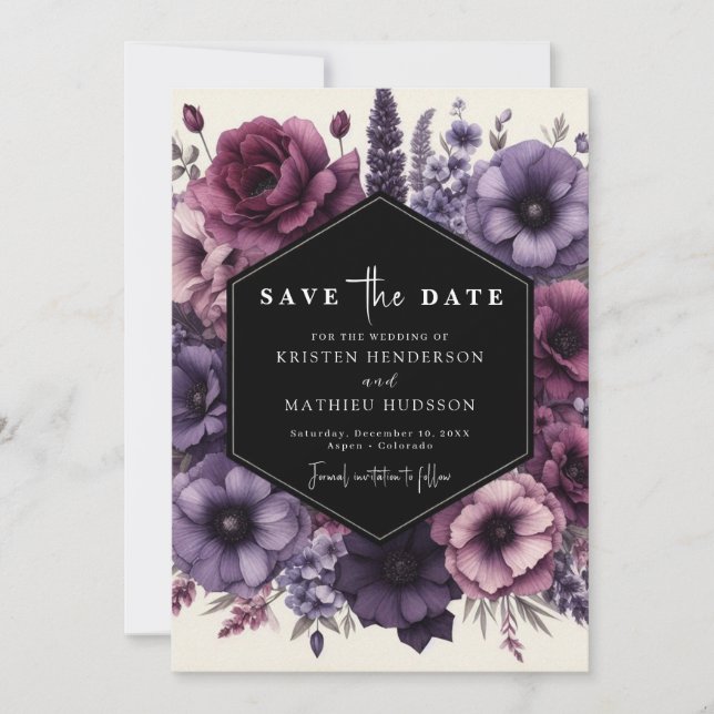 Reserve A Data Casamento Floral Simples De Roxo Botânico (Frente)