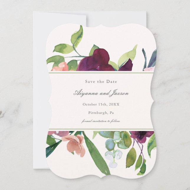 Reserve A Data Casamento Floral Simples e Bonito de Plum (Frente)