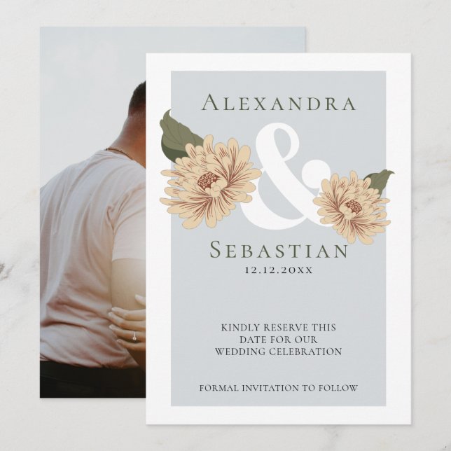 Reserve A Data Casamento Floral Simples Elegante Salvar A Data (Frente/Verso)