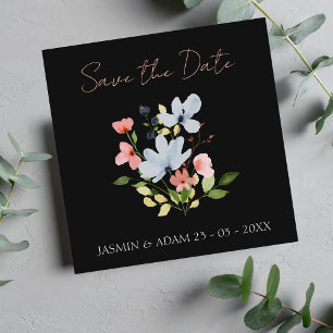 Reserve A Data Casamento Floral Simples Preto e Rosa