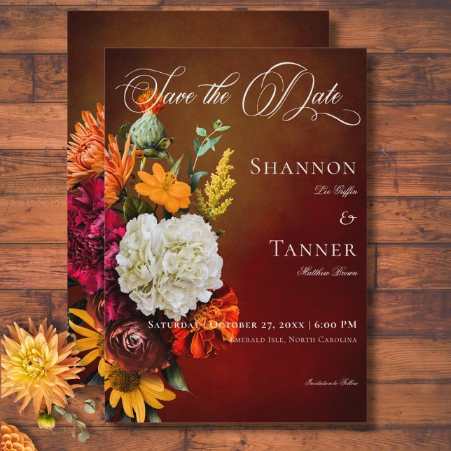 Reserve A Data Casamento Floral Sunset Dark Elegant Summer (Dark Elegant Summer Sunset Floral Wedding Save The Date)