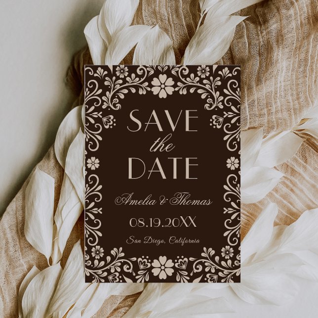 Reserve A Data Casamento Floral Talavera Marrom  (Criador carregado)