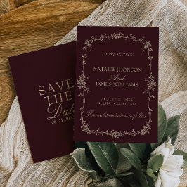 Reserve A Data Casamento Floral Tamarindo Borgonha Retro Dinheiro