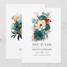 Casamento Floral Teal Burnt Orange & Champagne