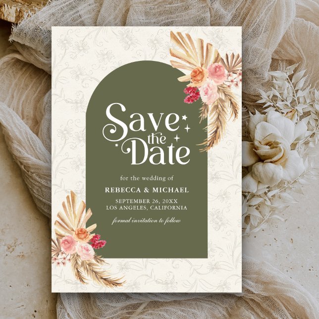 Reserve A Data Casamento Floral Terroso de Sage Verde Pampas (Criador carregado)