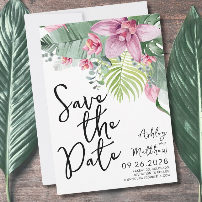 Reserve A Data Casamento Floral Tropical (Fun Modern Floral Watercolor Tropical Wedding Save The Date)