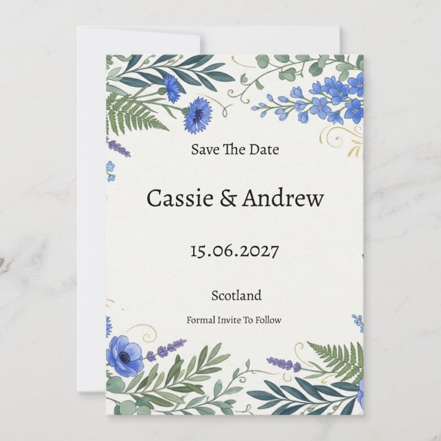 Reserve A Data Casamento Floral Tropical Azul (Frente)