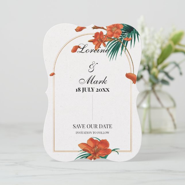 Reserve A Data Casamento Floral Tropical Elegante (Em pé/Frente)