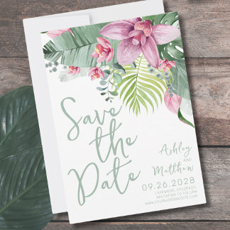 Reserve A Data Casamento Floral Tropical Verde