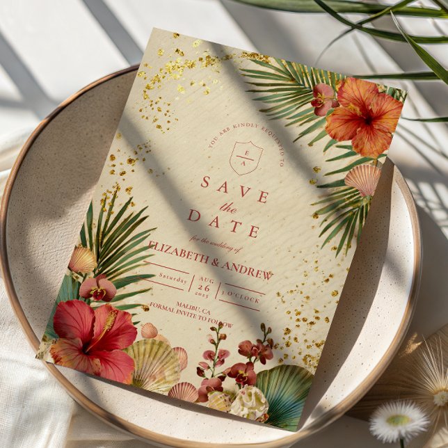 Reserve A Data Casamento Floral Tropical Vintage (Criador carregado)