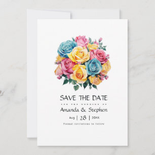 Reserve A Data Casamento Floral Turquesa, Amarelo e Rosa