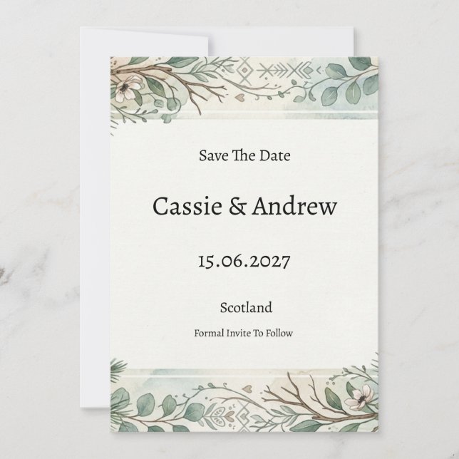 Reserve A Data Casamento Floral Verde (Frente)